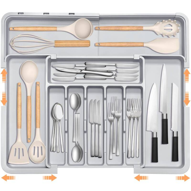 Adjustable 6–9 Compartment Kitchen Drawer Organiser — Expandable Cutlery & Utensil Tray
