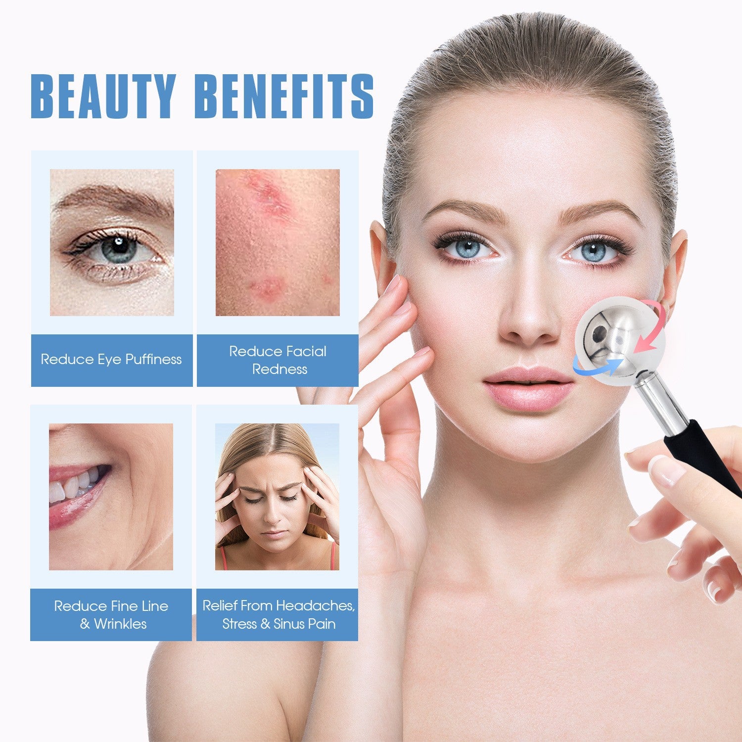 Stainless Steel Ice Facial Cryo Stick Roller — Cooling Massager for Depuffing, Lifting & Glowy Skin