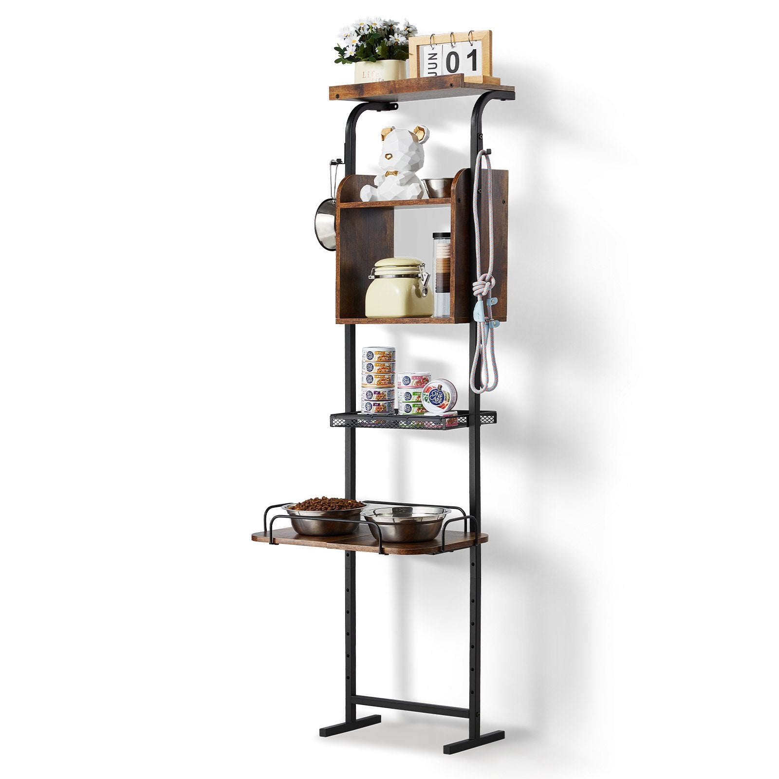 Pet Feeding Station with Storage — Raised Dog Bowl Stand, Food Shelf & Toy Organizer for Small, Medium & Large Dogs